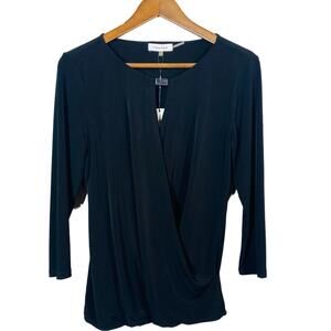 NEW! Calvin Klein Tunic Draped Top Faux Wrap Blouse Black Career Casual - S
